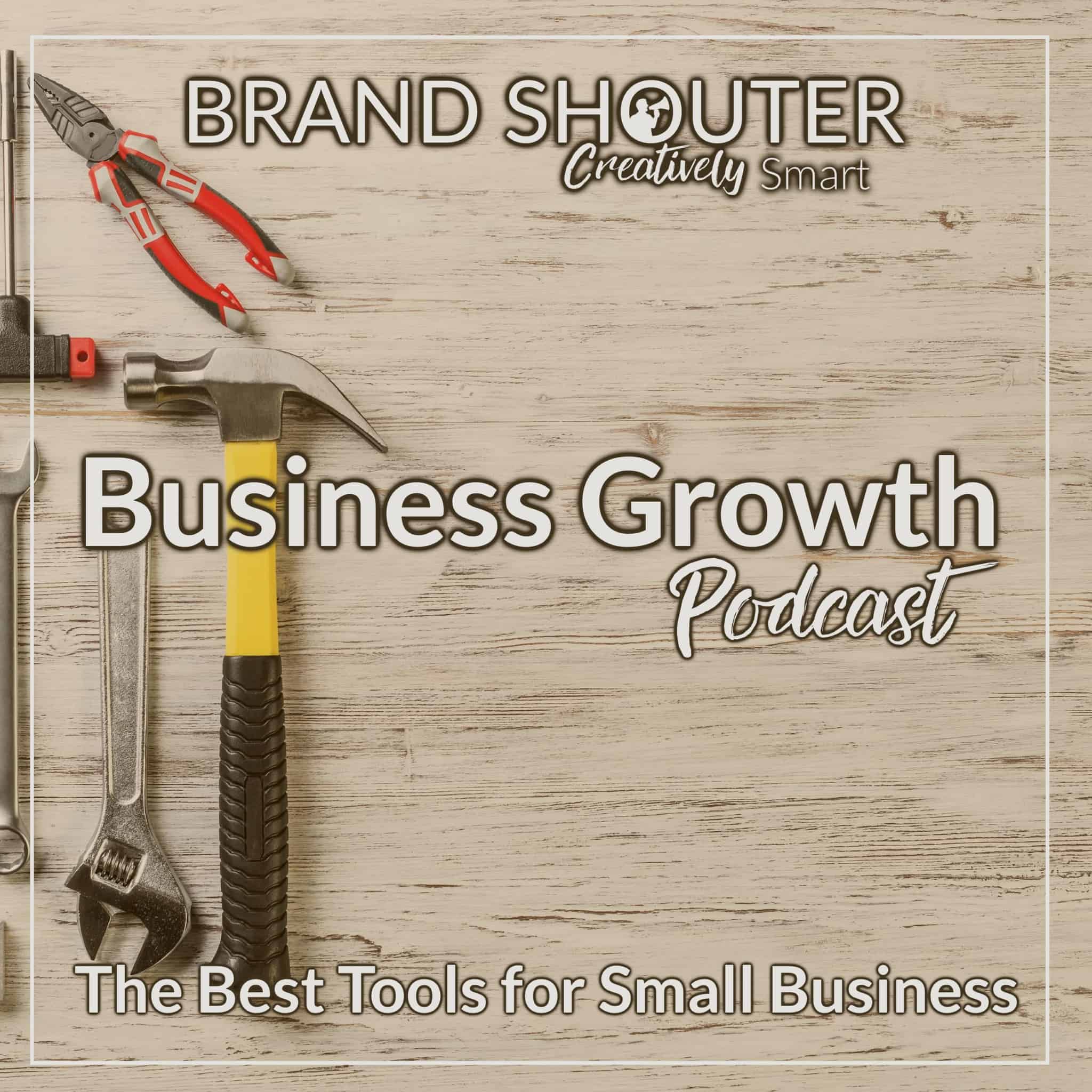 Tools for small business growth, including hammer, wrench, screwdriver, and pliers, laid out on a wooden background for podcast branding and digital marketing strategies.