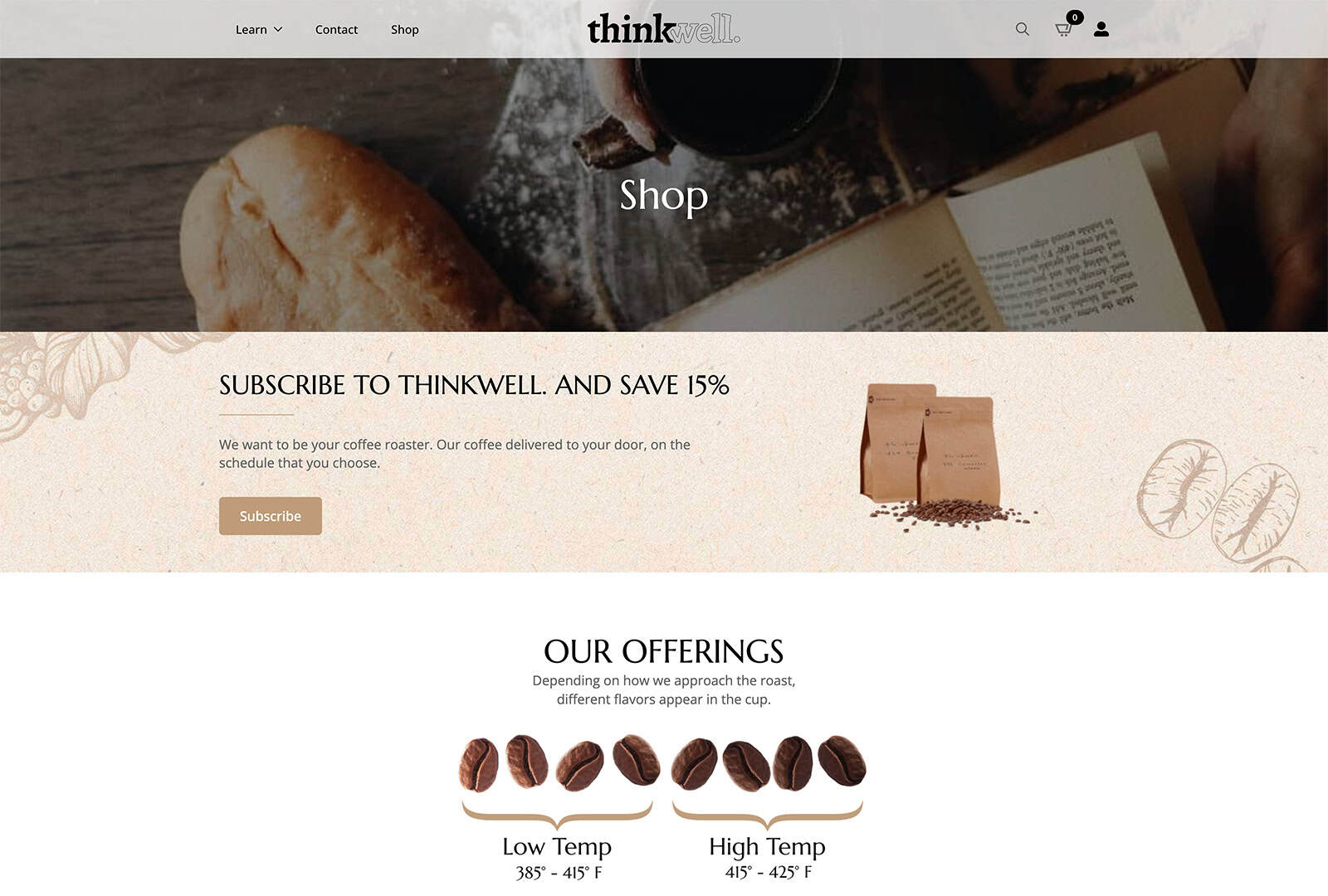 Fresh baked bread and a cup of coffee on a rustic wooden table, with open book in the background. Perfect for bakery, cafe, or coffee shop websites.