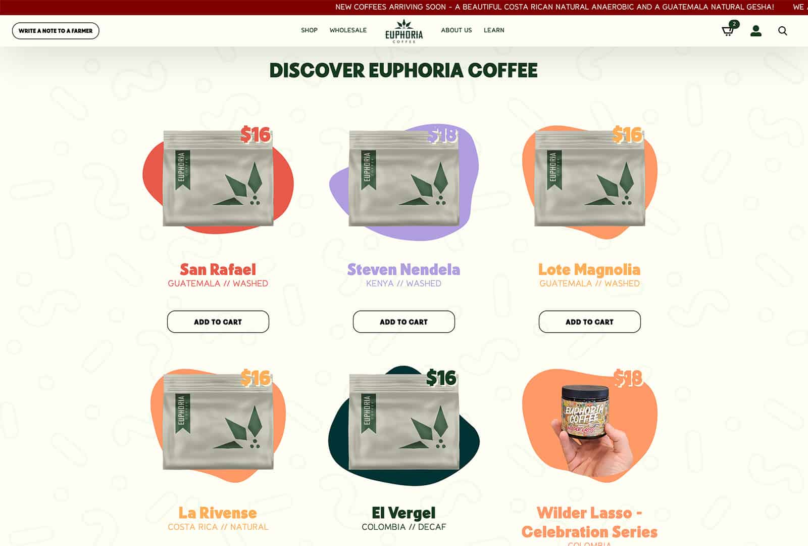 Euphoria Coffee recurring eCommerce website homepage