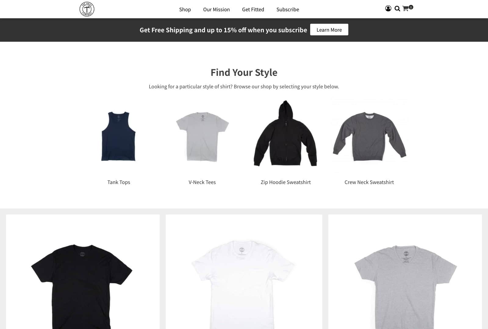 Tee Haus Company recurring eCommerce website homepage