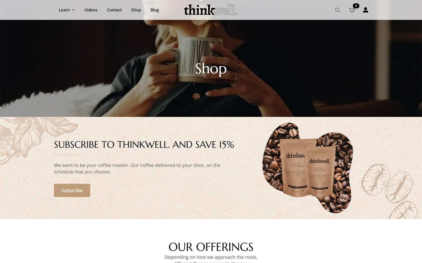 Thinkwell Coffee online store homepage