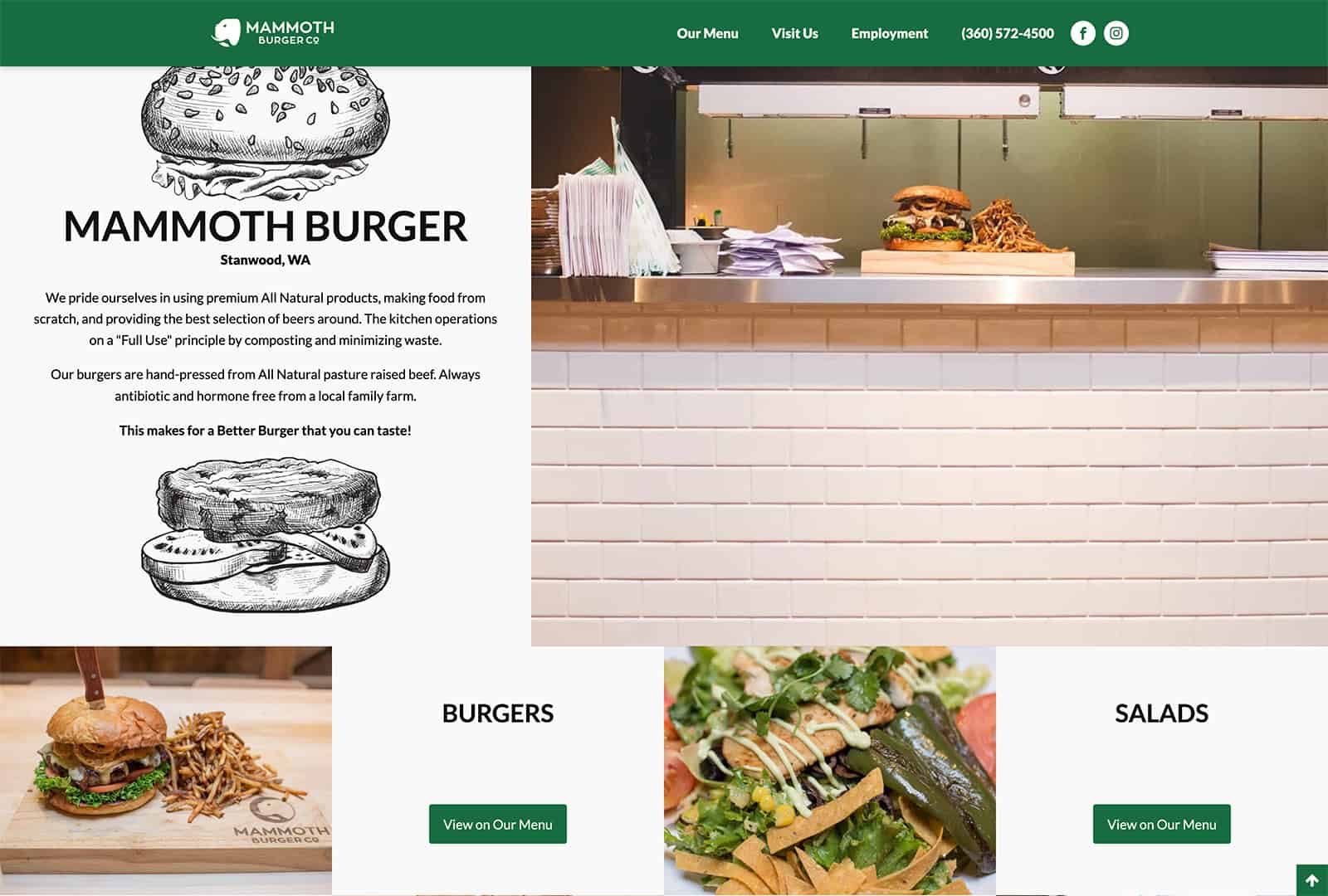 Mammoth Burger franchise website with online ordering