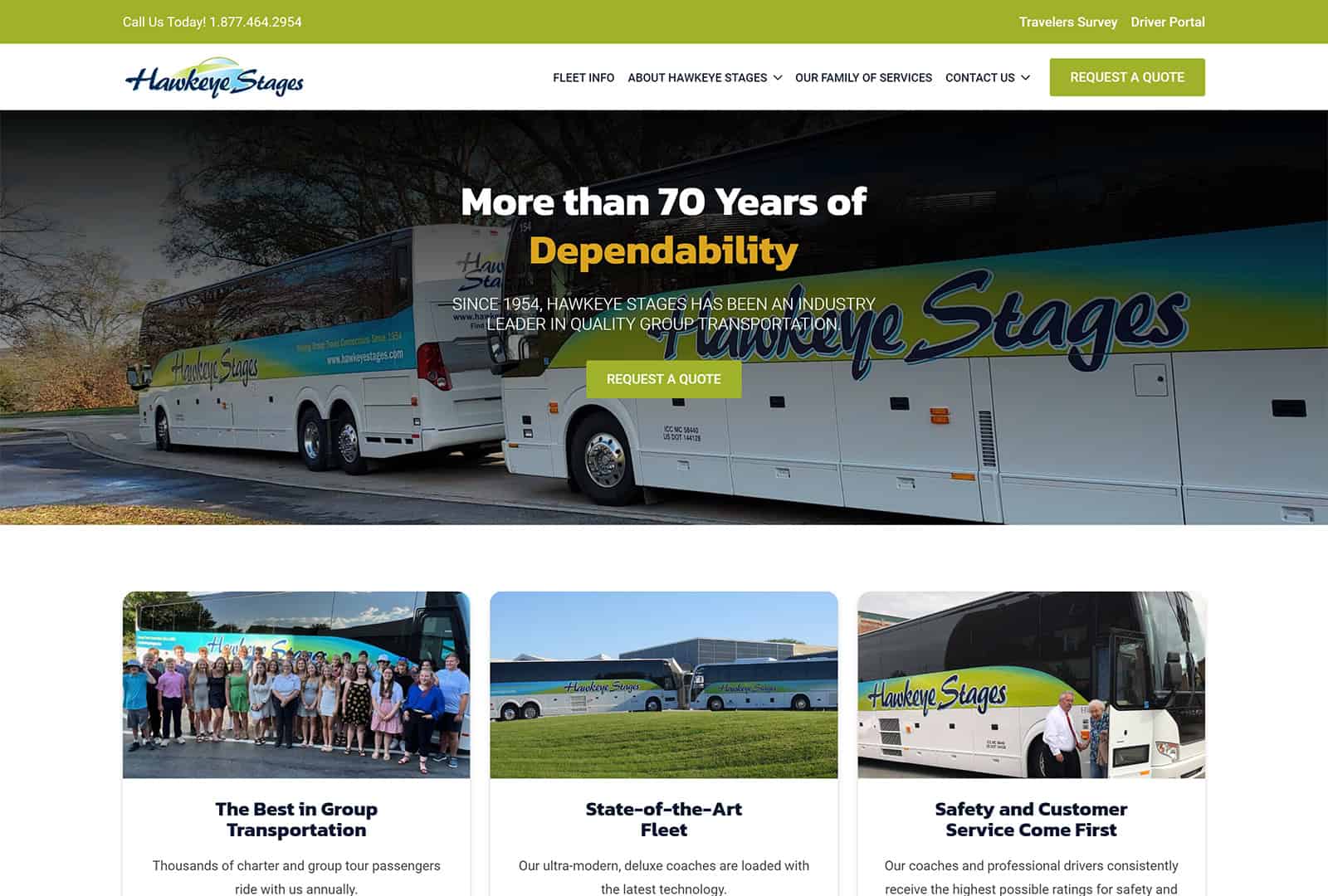 Hawkeye Stages tour and travel service website