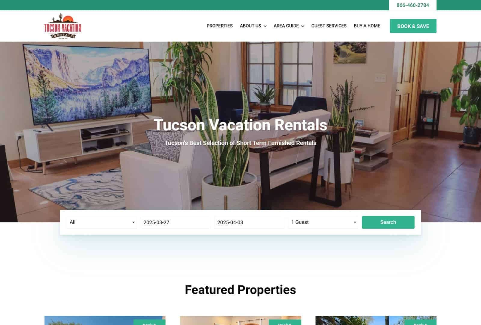 Tucson Vacation Rentals website homepage