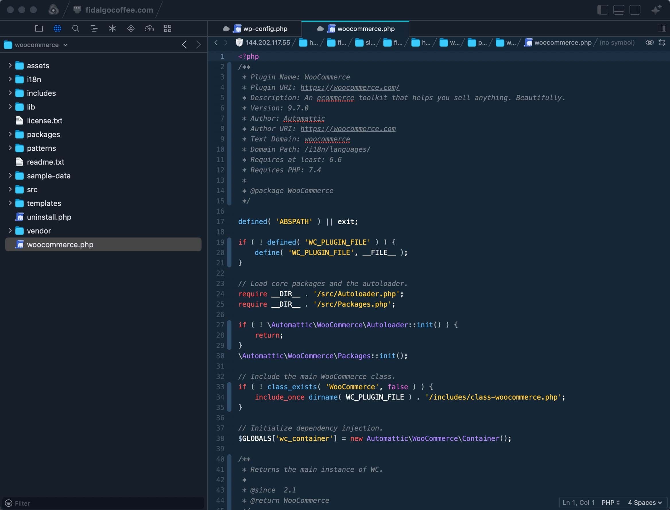 WooCommerce PHP code file on a developer's desktop showing plugin setup and configuration, emphasizing WordPress ecommerce customization.