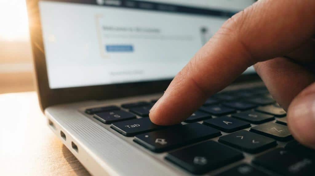 Close-up of a person pressing a key on a laptop keyboard, emphasizing website accessibility and user experience improvements.